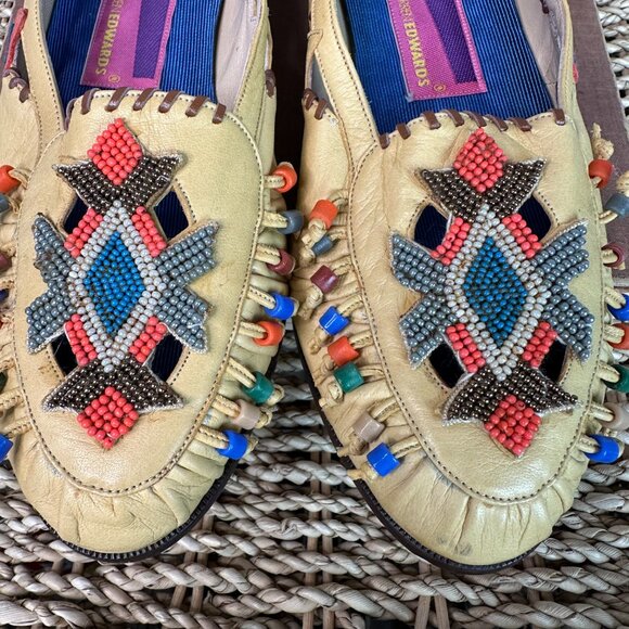 Susan Bennis Warren Edwards Vintage Handmade Leather Beaded Loafers Sz 8 NWOB - Picture 3 of 16